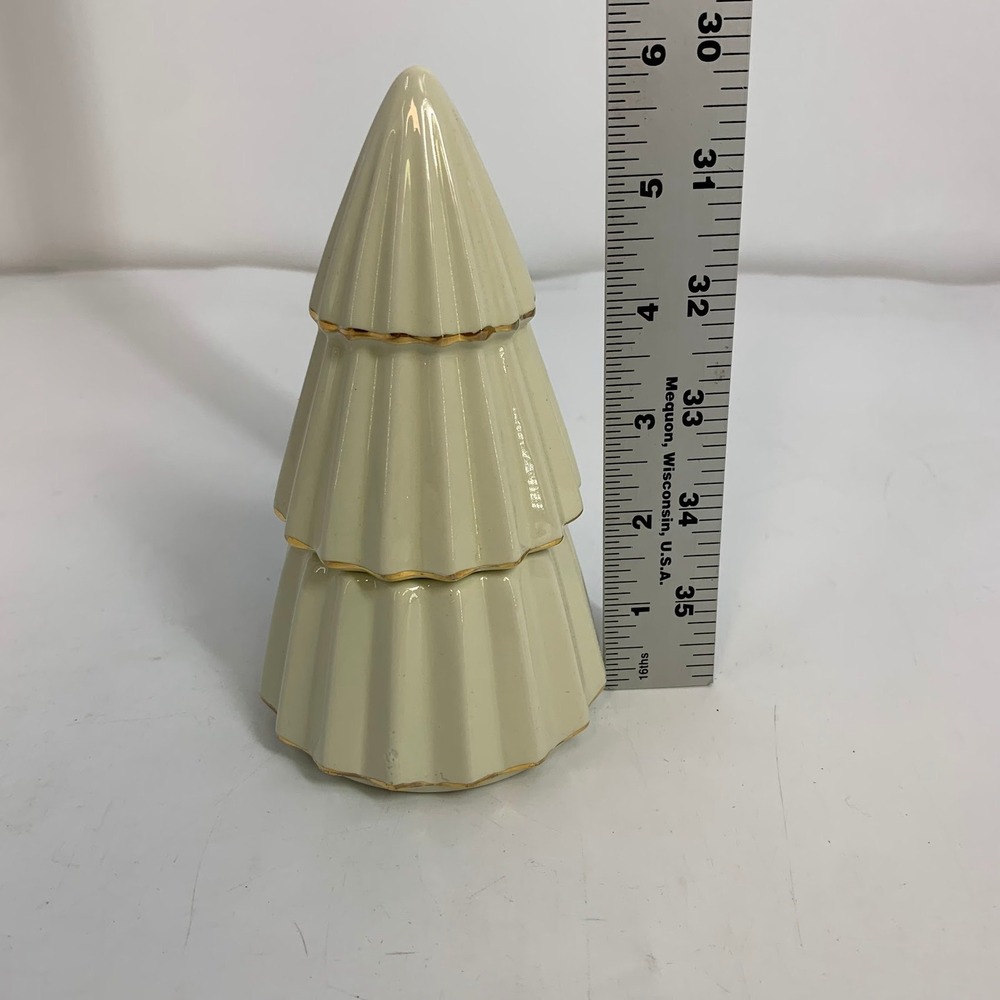 Ceramic Christmas Tree Candle Holder Gold Trimmed Holiday Decor - Picture 8 of 9